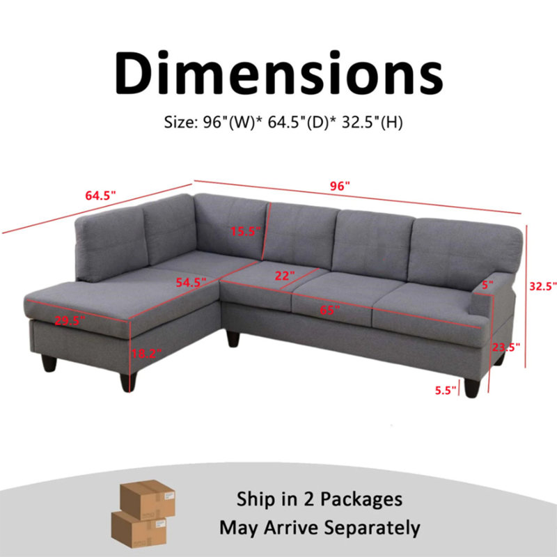 2-piece Breathable Fluffy Fabric Sectional Sofa, Light Gray