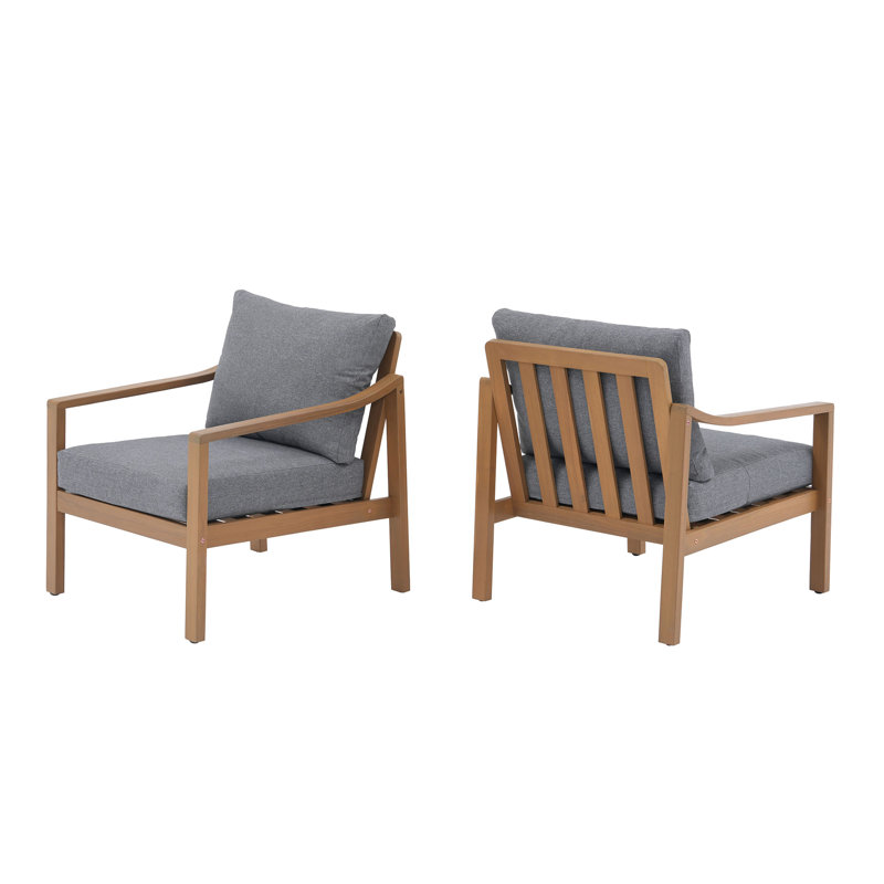Solid Wood Patio Chair with Cushions, Gray
