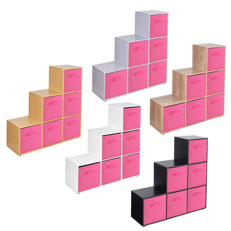 Joelle 90.5cm H x 89cm W Bookcase, White/Dark Pink