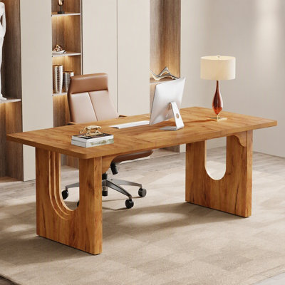 71" Executive Desk, Modern Executive Office Table with Wood Double Pedestal Base