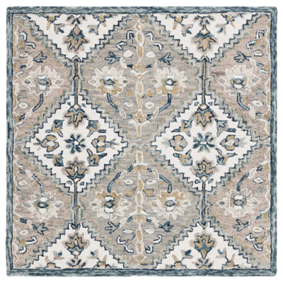 Tapis blanc / bleu en laine / coton touffeté à la main Linh