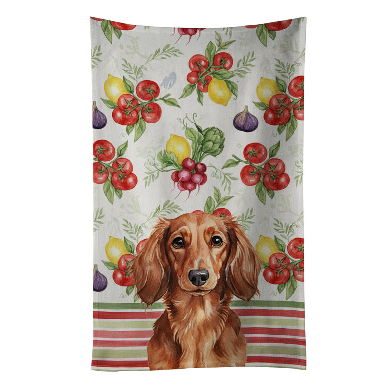 Serviette de cuisine à poil long rouge teckel, Longhaired Red Dachshund