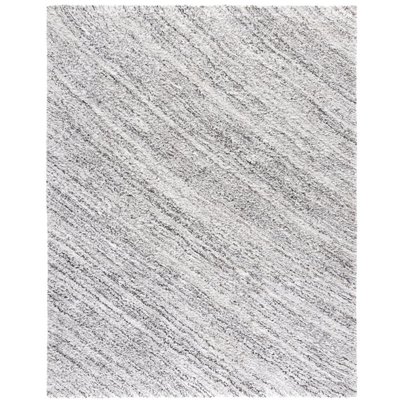 Kries Shag 102 Handwoven Polyester/Micro Polyester Abstract Indoor Use Only Rug in Ivory/Gray, Rectangle 3' x 5'