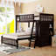 Lit superposé simple au-dessus d'un lit double en bois avec 6 compartiments et système de tablettes personnalisables - Design coloré, 6 tiroirs, tablettes polyvalentes-218756035-218756037