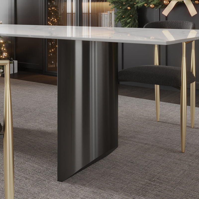 Ensemble de table de salle à manger 9 pièces Myrasol avec table de salle à manger extensible en fritté de 94,48 po avec 8 chaises en tissu