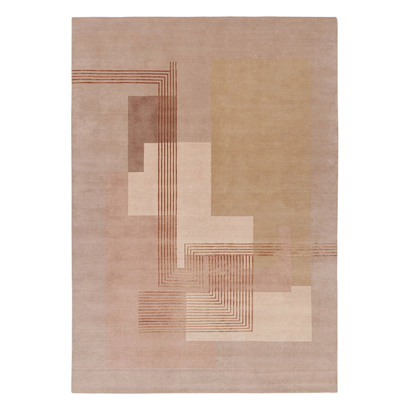 Art Deco Hand Knotted Wool Geometric Area Rug, Rectangle 10' x 14'
