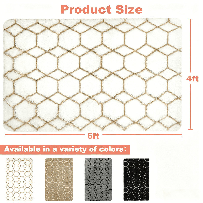 4X6 Ft Shag Geometric Area Rug Soft Fluffy For Living Room Bedroom,White, Rectangle 3'11" x 5'11", White