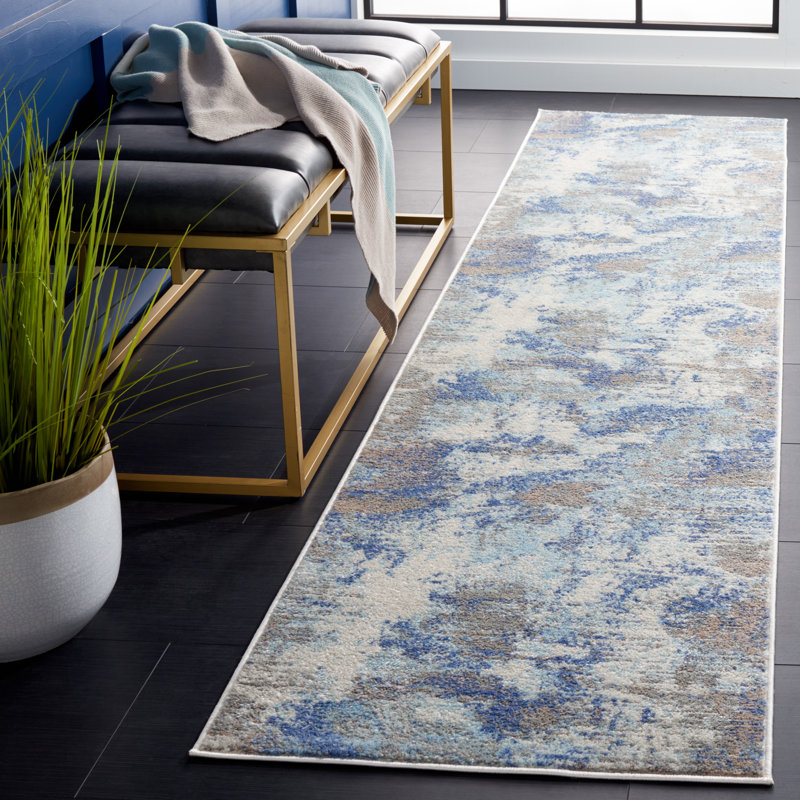 Tapis Strasser 504 bleu clair / gris, Tapis de couloir 2 pi 2 po x 9 pi