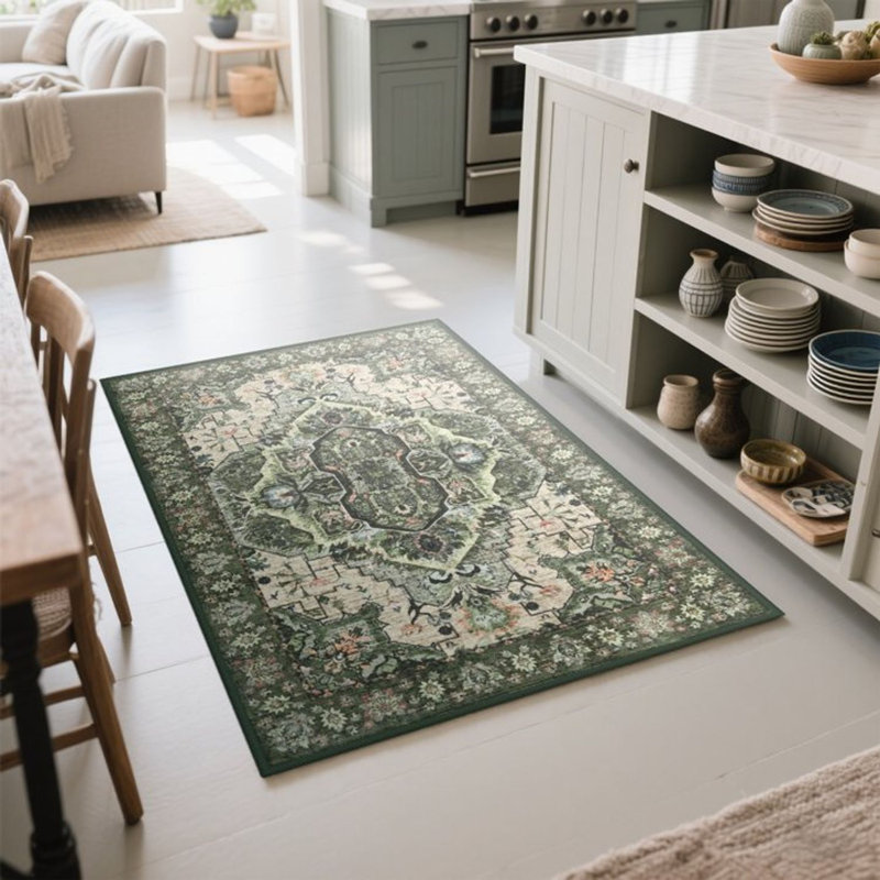 Straub Large Tranditional Rugs Living Room Rug Washable Bedroom Rug Non-Slip Colorful Vintage Accent Floor Carpet For Home DecorGreen