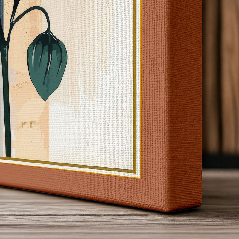 Daisy and Geometry Botanical - Wrapped Canvas, 18x12 - 45.7 x 30.5 cm, Terracotta Border