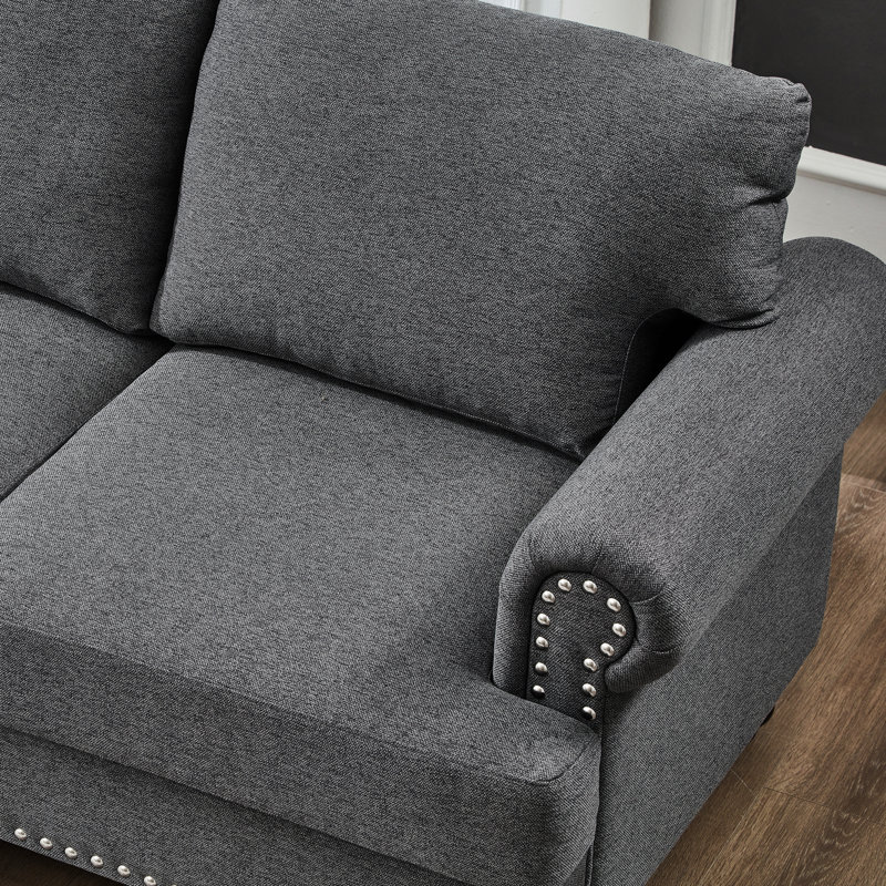 59,5 po, moderne et confortable, 100%, accoudoir rond, rangement, structure en bois massif, coussin de siège à ressorts ensachés à haute densité, housses de coussin amovibles de style classique, pieds gris, housse en mousse,