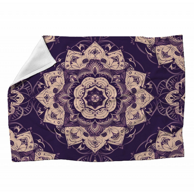 Machine Printed Throw Blanket, Floral, 60" L x 50" W, Purple/Beige