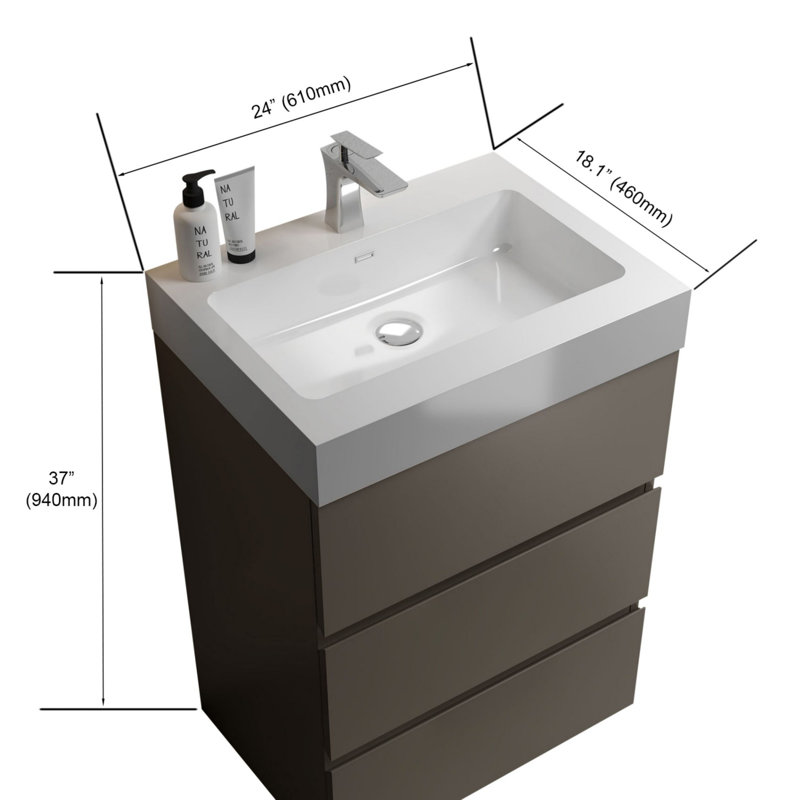 Meuble-lavabo moderne autoportant, Blanc, Gris