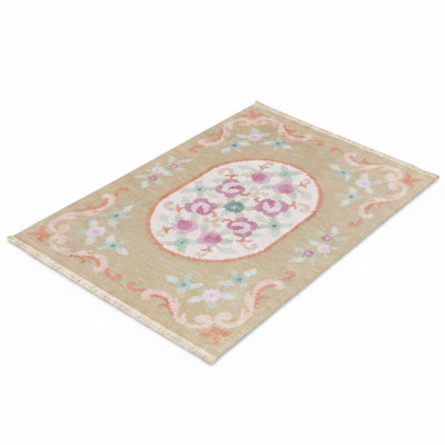 Artisan Weave Floral Medallion Beige Area Rug