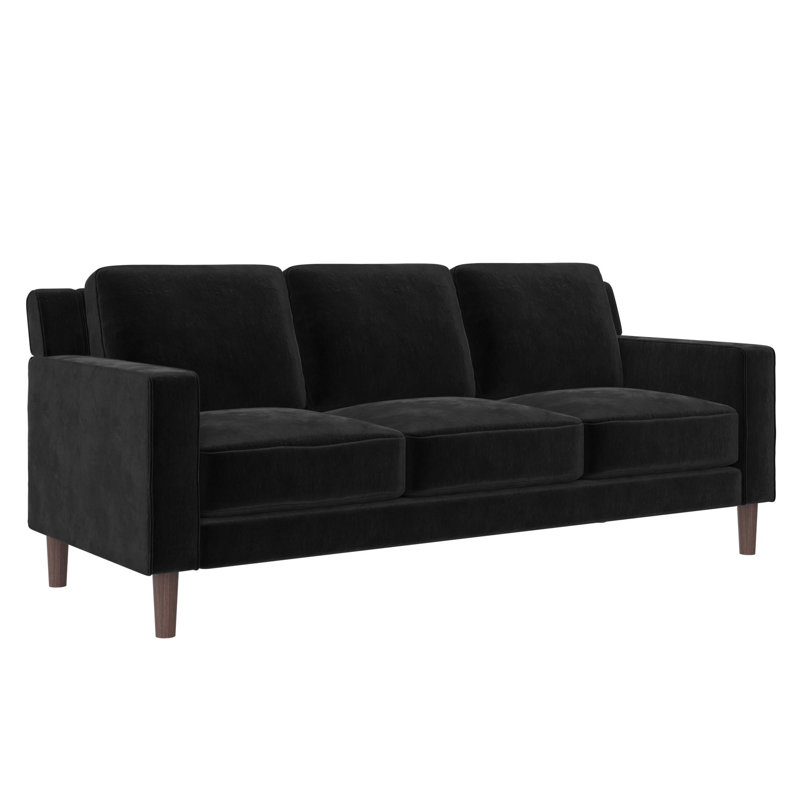 Ferranti 77" Velvet Square Arm Sofa, Black Velvet