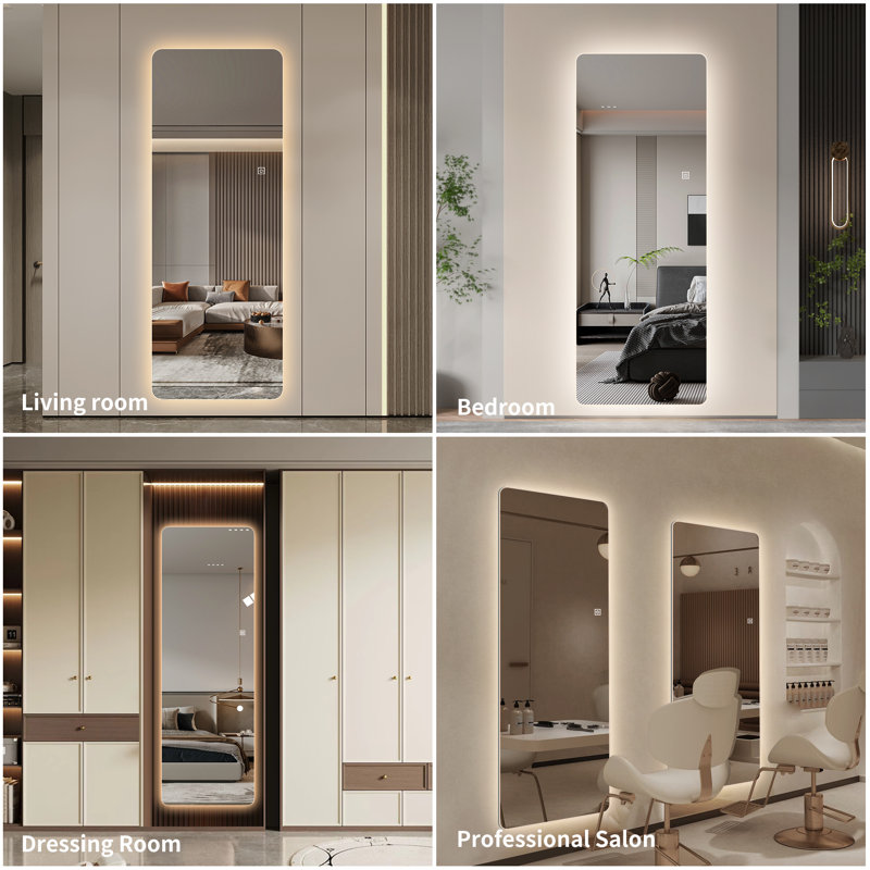 Wall-Mounted LED Full Length Mirror, 63" x 24" Rectangular Backlit Dressing Mirror with 3 Color Temperatures, Stepless Dimming, Memory Function, Shatter-Resistant Backing, UL Certified