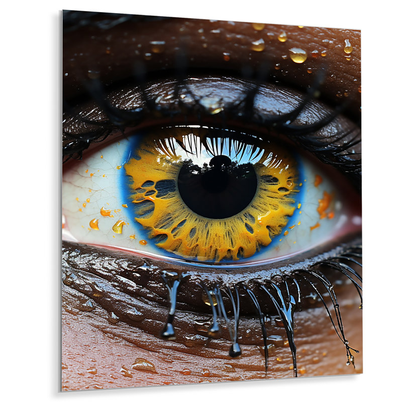 «Yellow and Green Eye In Focus», art mural œil en métal, H 20 po x l 12 po x P 1 po