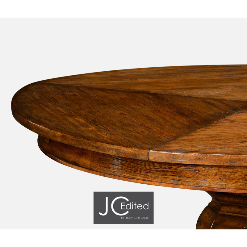 Casually Country Round Solid Wood Dining Table, Country Farmhouse Walnut