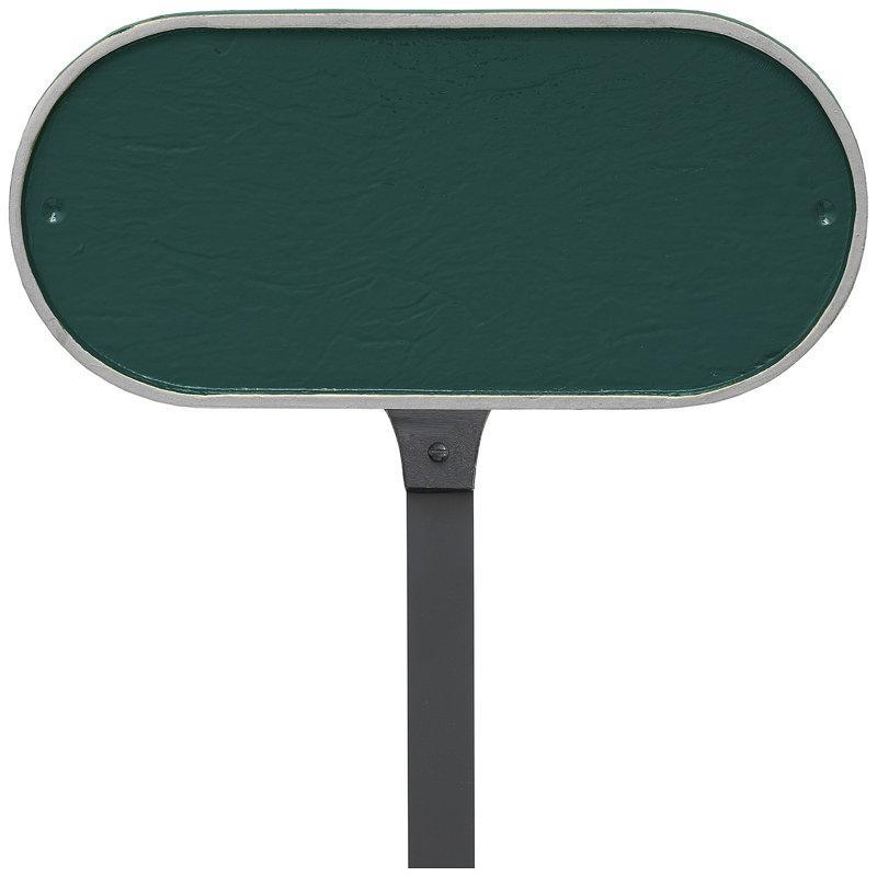 Plaque d'adresse oblongue avec piquet de pelouse, Vert forêt / argent