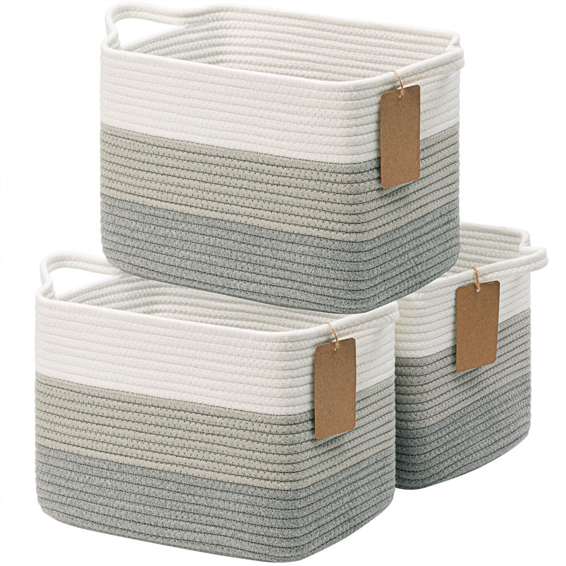 Beachcrest Home Maleah Cotton Decorative Basket, White Grey