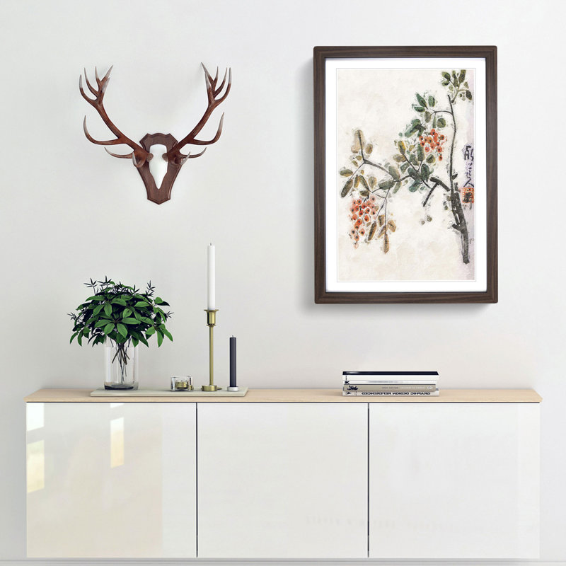 Floral Print by Chen Shizeng - Picture Frame Painting Print, 36cm H x 27cm W x 2cm D, Walnut Framed