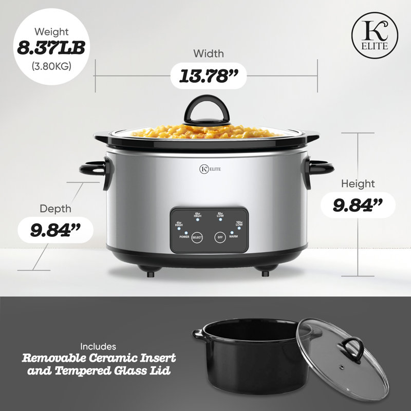 Mijoteuse ovale programmable en acier inoxydable avec couvercle en verre 4 pte Kitchen Elite
