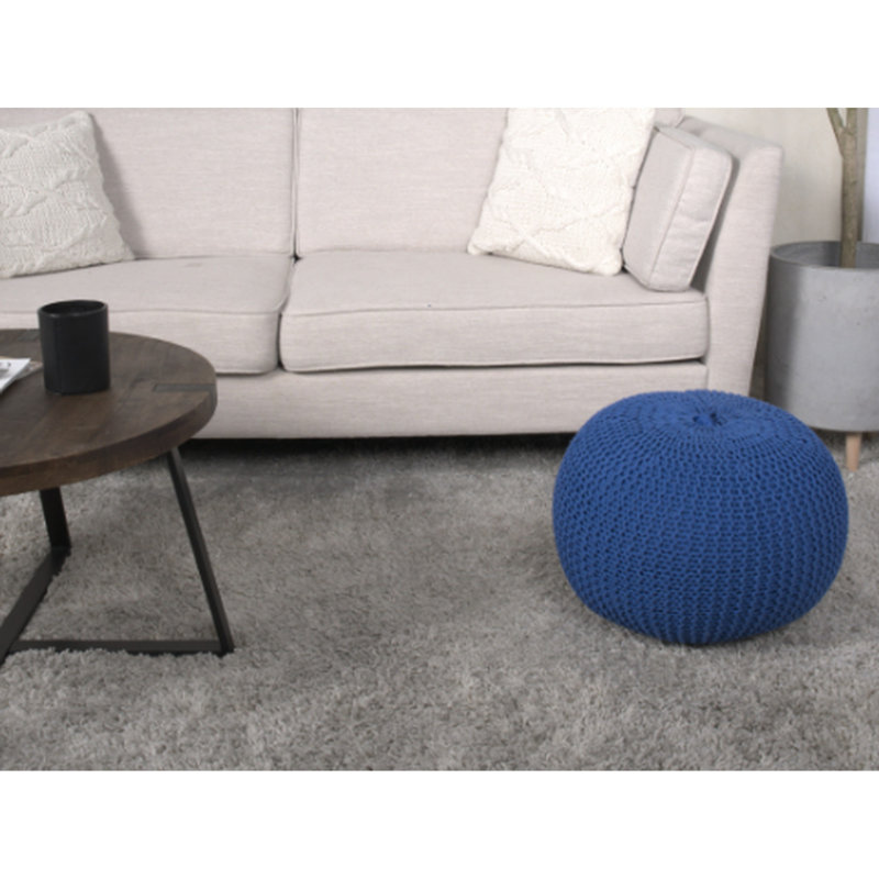Pouf tricoté en bleu marine - ou au sol, capacité de poids de 200 lb, coussin décoratif en coton