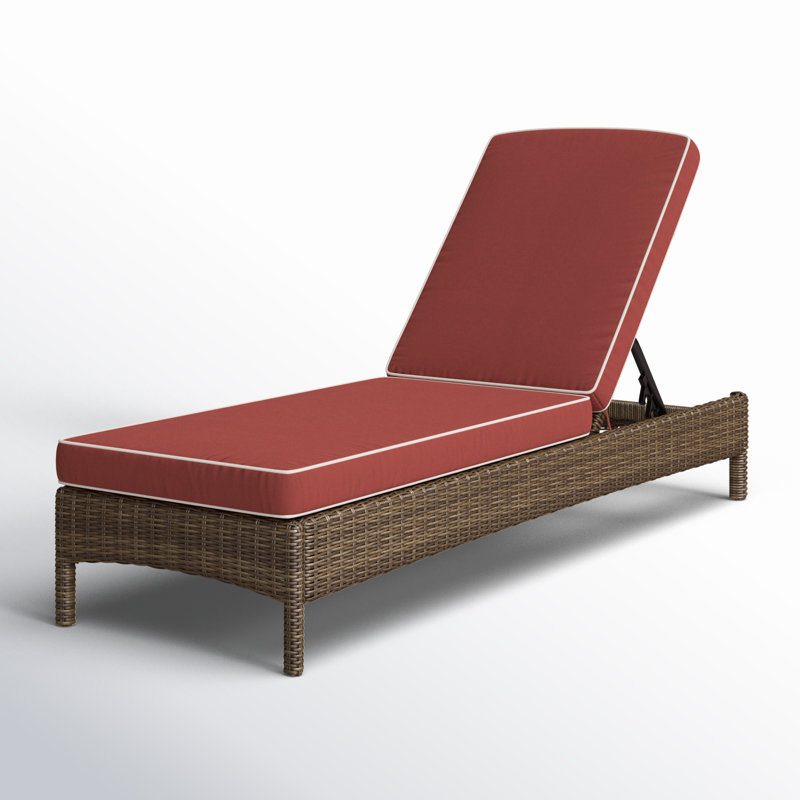 Leandra Wicker Outdoor Chaise Lounge with Cushion, Sangria, Brown