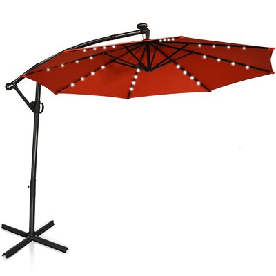 10Ft Patio Offset Hanging LED Umbrella Solar Powered LED Cantilever Umbrella 360°Rotation Aluminum Pole Outdoor Umbrella-Tan -  Arlmont & Co., E7F00287A77D43899E2772E5EEB77153