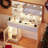40" Modern Makeup Vanity Desk with LED Mirror, Glass Top, Storage Drawer & Glass Cabinet, 3 Light Modes, Power Outlet - Perfect for Bedroom