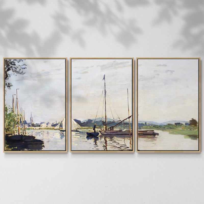Argenteuil, 1872, peinture sur toile 3 pièces, Encadré naturel, H 36 po x l 75 po