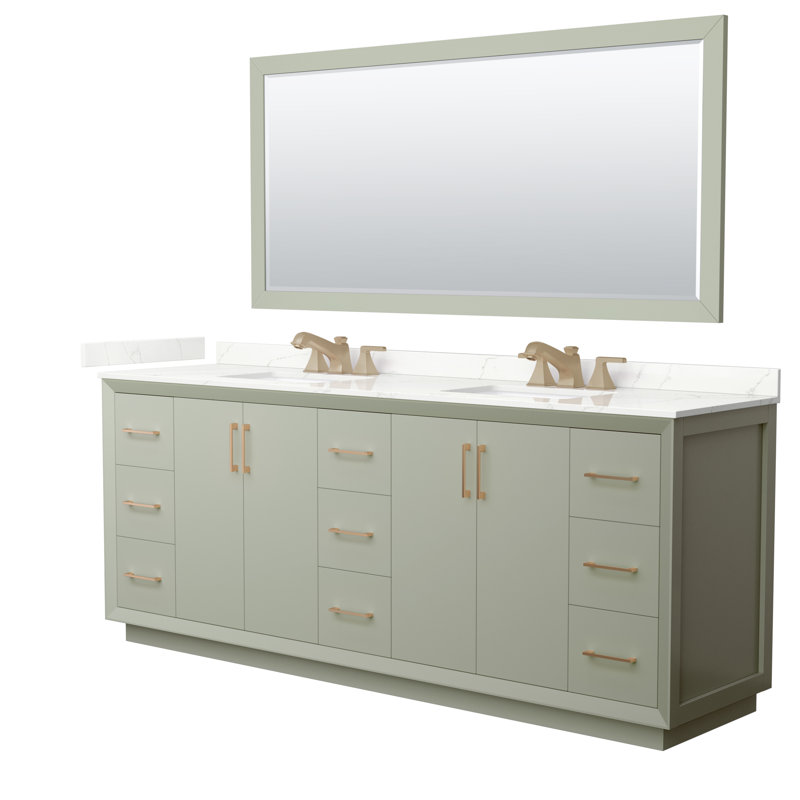 Strada 84'' W Double Vanity, Giotto Quartz, Light Green, Giotto Quartz