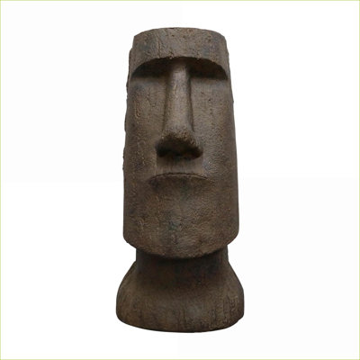 Garden Statues | 35.6" Easter Island Moai Head Sculpture | Indoor Outdoor Garden Patio Porch | Walnut Brown | Concrete Cement