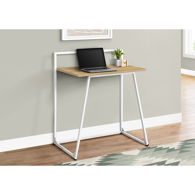 Bureau d'ordinateur 30 po contemporain en métal blanc et stratifié naturel pour bureau à domicile | Idée cadeau