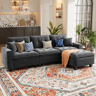 Le confort de 101 pouces de style nuage rencontre le luxe à l'épreuve des animaux de compagnie: canapé modulaire en chenille moderne avec repose-pieds