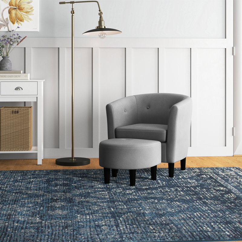 Light Gray Polyester Blend Upholstered Barrel Chair with Ottoman