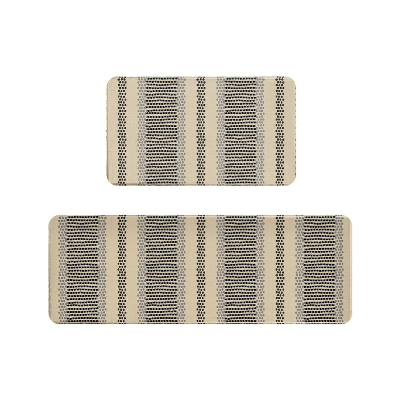 Ensemble de 2 tapis géométriques à motif géométrique pour la cuisine et le salon, beige et noir