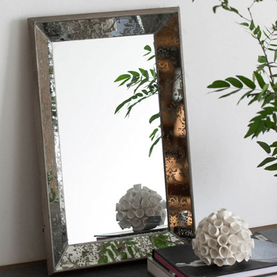Miroir rectangulaire antique argenté 24 "x 15" à motif floral antique, plateau miroir pour décoration murale et miroir 24 "x 15" avec ornements, décoration à suspendre