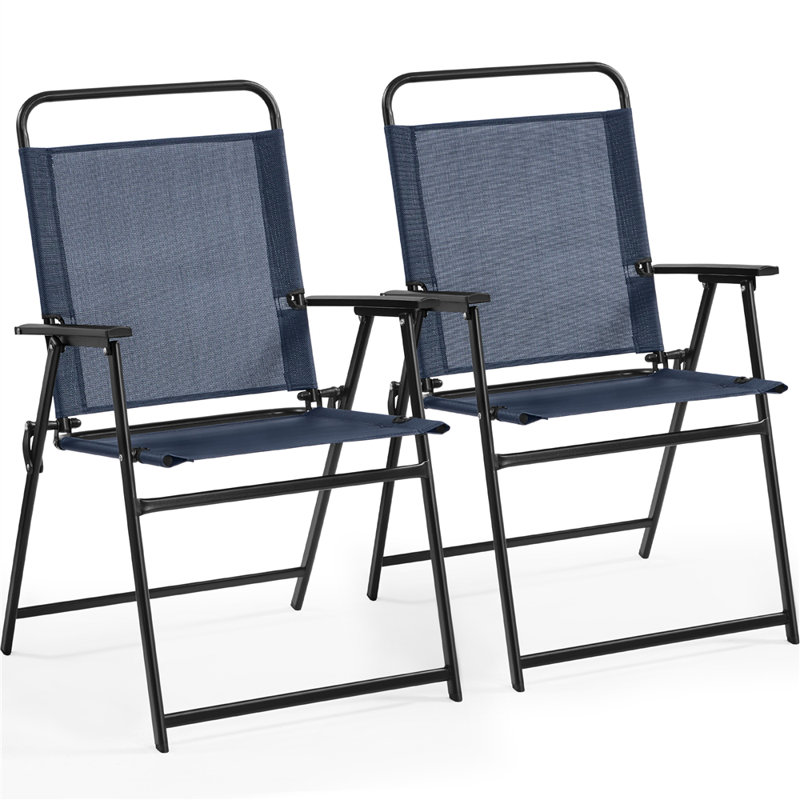 Folding Patio Dining Armchair, Navy Blue, 2