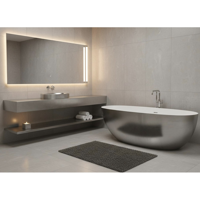 Vast Studio Textured Concrete Metallic Freestanding Oval Bathtub – Solid Surface Deep Soaking Tub with Dual-Tone Interior & Exterior, Sculpted Modern Luxury Finish