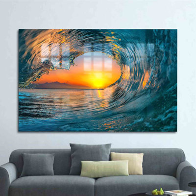 Tempered Glass Wall Art Featuring a Stunning Sea Wave Landscape for a Captivating Home Decor Element
