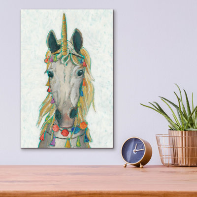  «Fiesta Unicorn 1» par Chariklia Zarris, art mural en verre acrylique, 12 po x 16 po