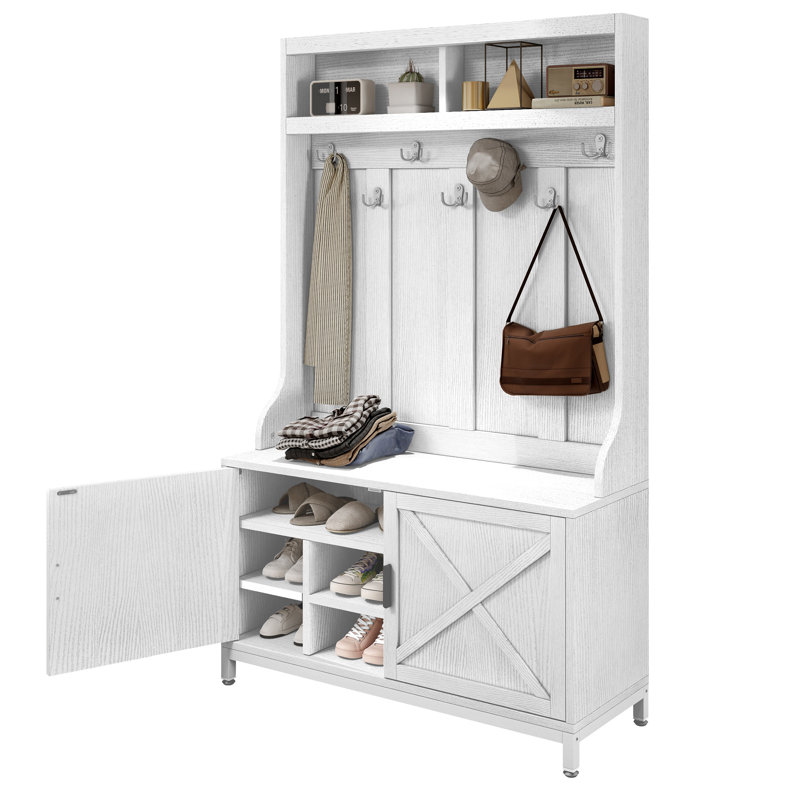 Ashgan Hall Tree 39.4'' Wide with Bench and Shoe Storage, Whitewash
