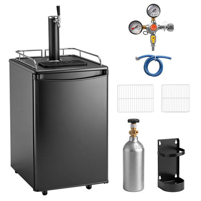 Single Tap 5.4 Cu.Ft. Kegerator Beer Keg Dispenser In Black With Shelves, CO2 Cylinder, Drip Tray And Rail