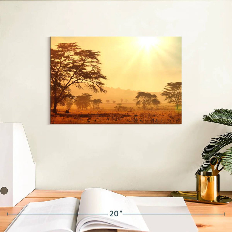 Ravi, savane africaine, lever de soleil, H 8 po x l 12 po