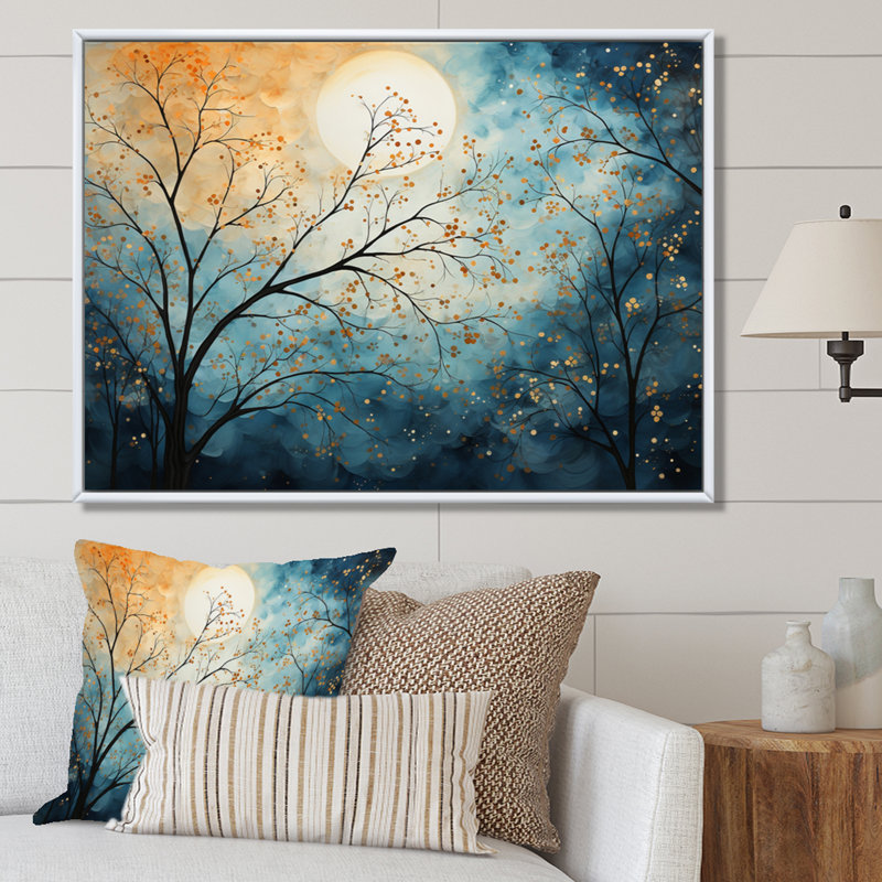 Ciel céleste mosaïque paysage V - impression, Cadre flottant blanc, H 12 po x l 20 po x P 1 po