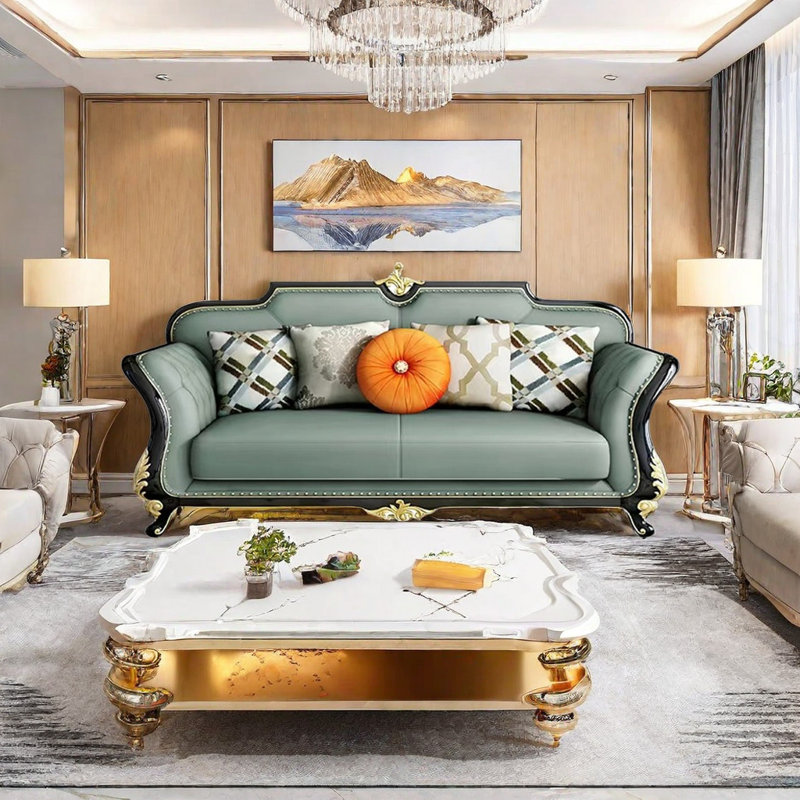 Canapé en cuir véritable 88,58 po Cowhide, Cuir véritable vert