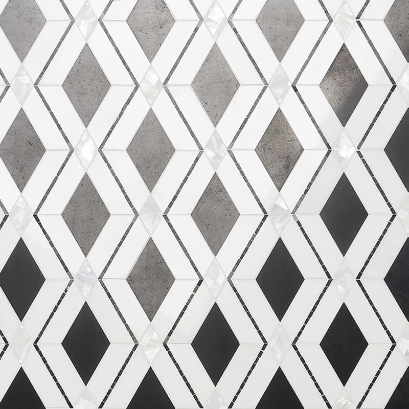 Diana Diamond Polished Marble and Pearl Mosaic Tile, Nero Black
