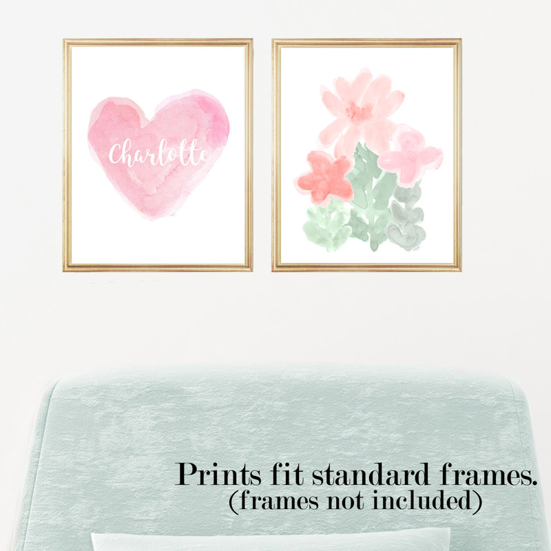 Artistic Flower Garden with Personalized Heart, Paper Prints, 14" H x 11" W x 0.06" D, Pale Pink