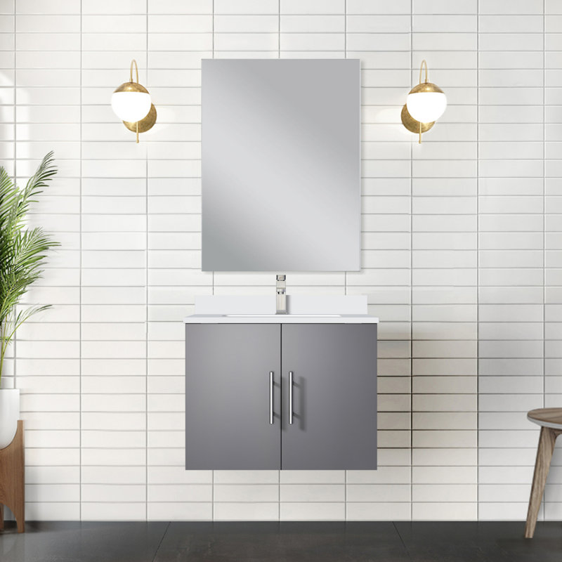 Single Bath Vanity 24 In. W X 22 In. D, Quartz Countertop And 18 In. Mirror
